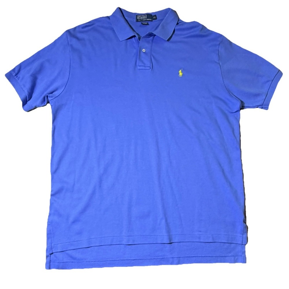 Polo Ralph Lauren Polo Shirt XL Blue Yellow Pony Short Sleeve Golf Preppy